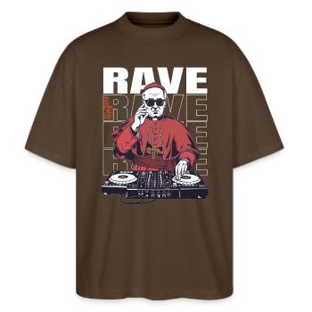 BÉNISSEZ LA RAVE - T-shirt bio Blaster 2.0 coupe oversize Stanley/Stella Unisexe - marron foncé - Devant - Alina (178cm) & Michal (187cm)
