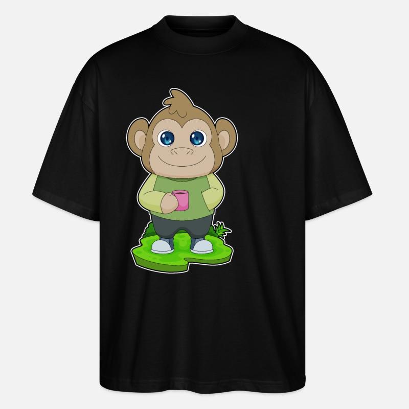 Affe Tasse Kaffee - Stanley/Stella Oversized Unisex Bio T-Shirt Blaster 2.0 - Schwarz