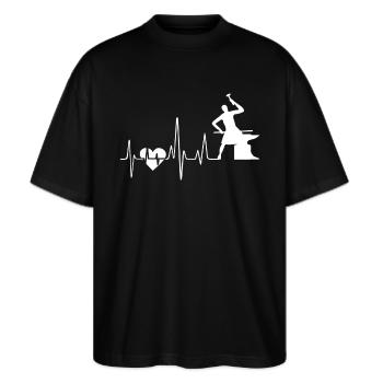 Schmiede Schmiede Herzschlag - Stanley/Stella Oversized Unisex Bio T-Shirt Blaster 2.0 - Schwarz - Vorne - Alina (178cm) & Michal (187cm)
