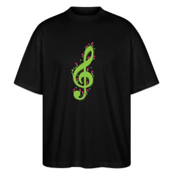 Clef avec musique de fleurs - T-shirt bio Blaster 2.0 coupe oversize Stanley/Stella Unisexe - noir - Devant - Alina (178cm) & Michal (187cm)