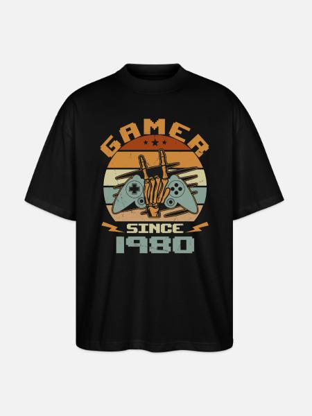 Gamer siden 1980 - Gaming fødselsdagsgave 1980 - Stanley/Stella Oversize Unisex Øko T-shirt Blaster 2.0 - sort