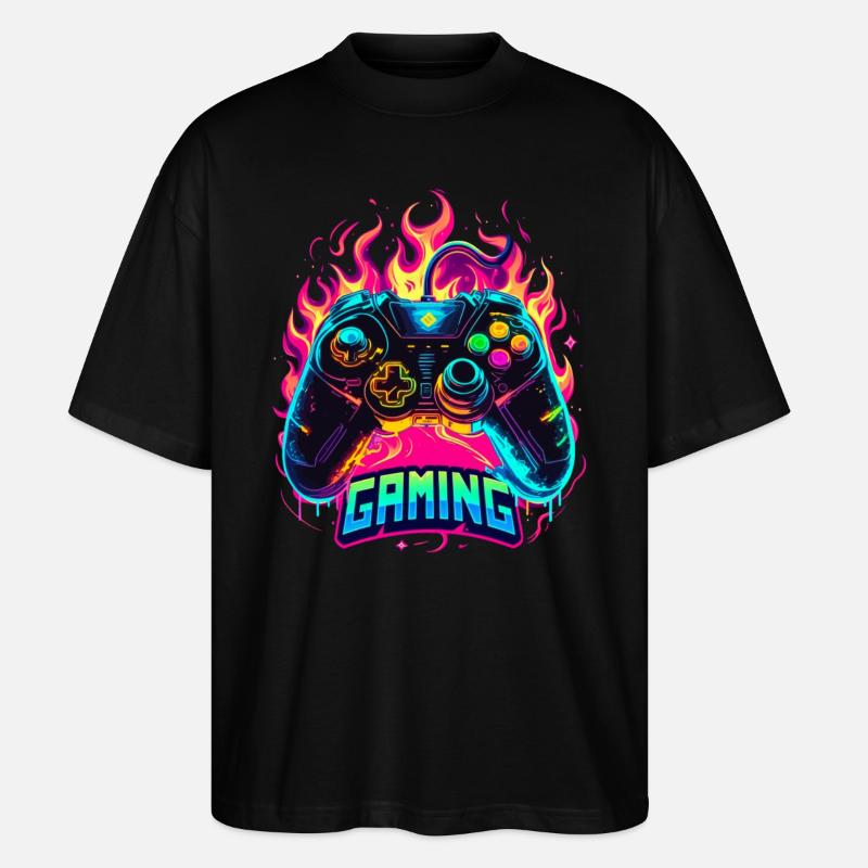 Gaming Controller Flammen Kunst - Stanley/Stella Oversized Unisex Bio T-Shirt Blaster 2.0 - Schwarz
