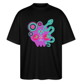 Abstract Serpent Form - Stanley/Stella Oversized Unisex Organic T-shirt Blaster 2.0 - black - Front - Alina (178cm) & Michal (187cm)