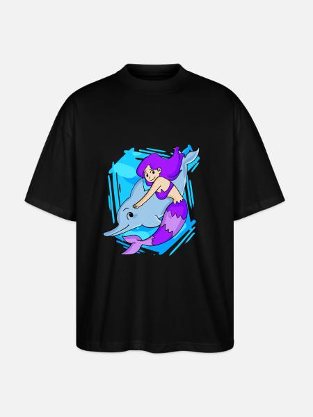 Mermaid with dolphin - Stanley/Stella Oversized Unisex Organic T-shirt Blaster 2.0 - black