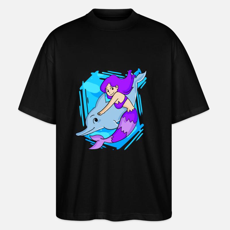 Meerjungfrau mit Delfin - Stanley/Stella Oversized Unisex Bio T-Shirt Blaster 2.0 - Schwarz