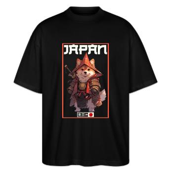 Asien Corki Japanischer Samurais Samurai - Stanley/Stella Oversized Unisex Bio T-Shirt Blaster 2.0 - Schwarz - Vorne - Alina (178cm) & Michal (187cm)