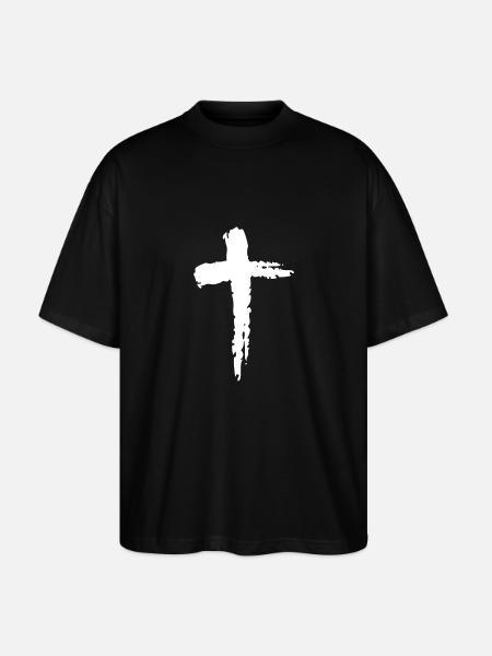 Cross Christianity Religion White - Stanley/Stella Oversized Unisex Organic T-shirt Blaster 2.0 - black