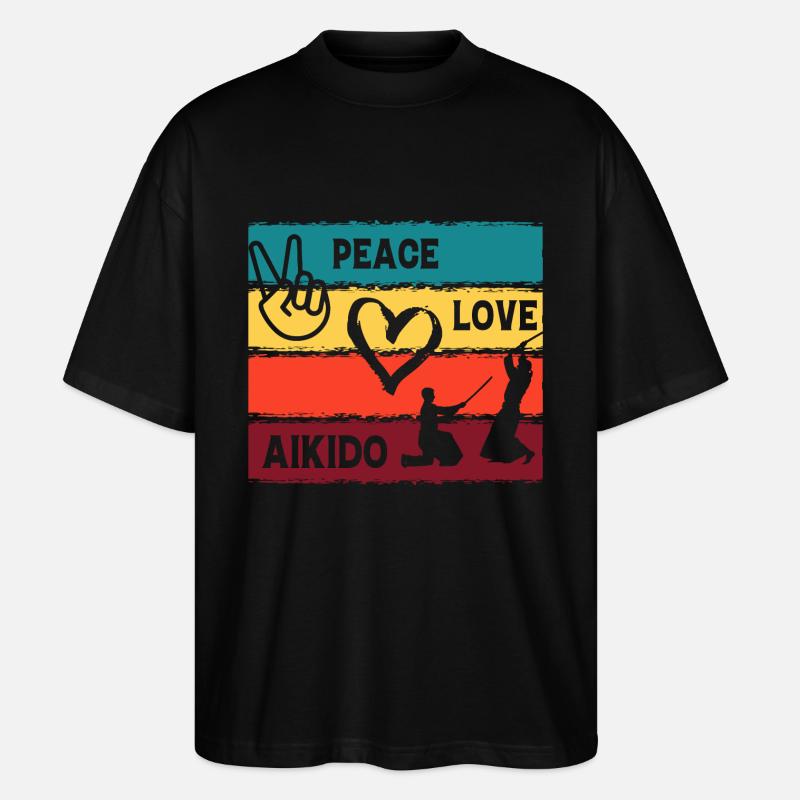 Frieden, Liebe, Aikido - Stanley/Stella Oversized Unisex Bio T-Shirt Blaster 2.0 - Schwarz