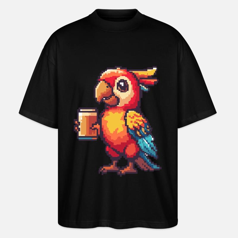 Papagai Pixel Bier - Stanley/Stella Oversized Unisex Bio T-Shirt Blaster 2.0 - Schwarz