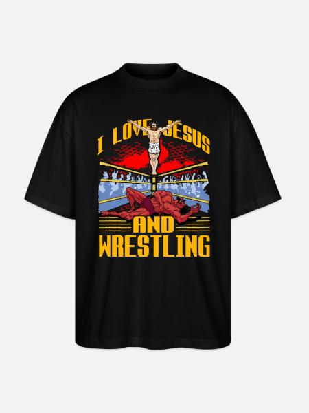 I love Jesus and Wrestling - Stanley/Stella Oversized Unisex Organic T-shirt Blaster 2.0 - black