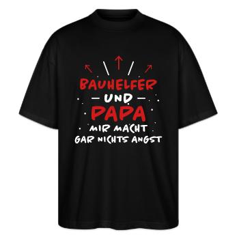 Bauhelfer Spruch Beruf Lustiges Bauhelfer Geschenk - Stanley/Stella Oversized Unisex Bio T-Shirt Blaster 2.0 - Schwarz - Vorne - Alina (178cm) & Michal (187cm)