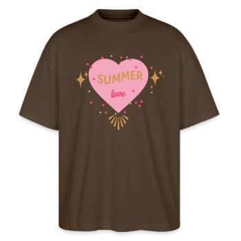 Sommerliebe, Liebe zum Sommer, Urlaub - Stanley/Stella Oversized Unisex Bio T-Shirt Blaster 2.0 - Dunkelbraun - Vorne - Alina (178cm) & Michal (187cm)