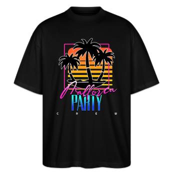 Mallorca Party Crew - Stanley/Stella Oversized Unisex Bio T-Shirt Blaster 2.0 - Schwarz - Vorne - Alina (178cm) & Michal (187cm)