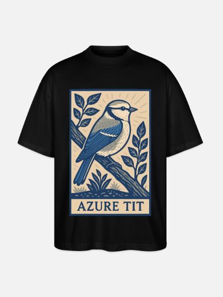 Retro Azurblå Tit Fugl Plakat til Fuglekiggere og Natur L - Stanley/Stella Oversize Unisex Øko T-shirt Blaster 2.0 - sort