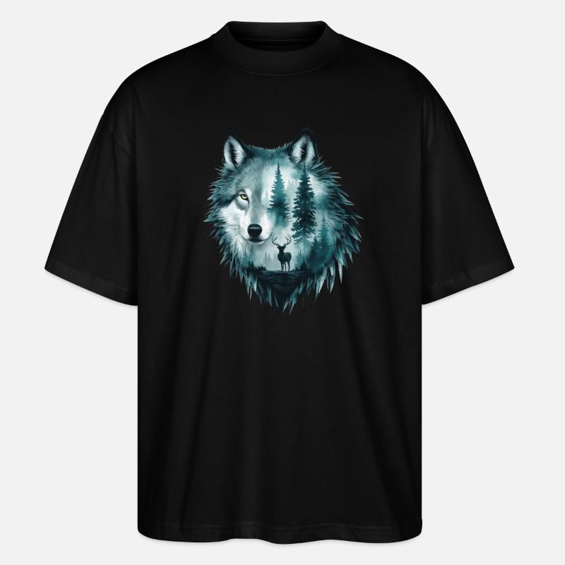 Wolf Head Silhouette Design - Stanley/Stella Oversized Unisex Organic T-shirt Blaster 2.0 - black