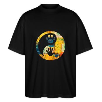 Tierschutz - Stanley/Stella Oversized Unisex Bio T-Shirt Blaster 2.0 - Schwarz - Vorne - Alina (178cm) & Michal (187cm)