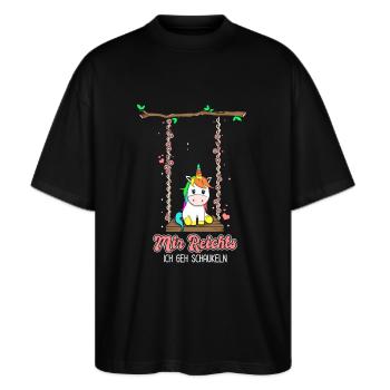 Mir Reichts Ich Geh Schaukeln Einhorn - Stanley/Stella Oversized Unisex Bio T-Shirt Blaster 2.0 - Schwarz - Vorne - Alina (178cm) & Michal (187cm)
