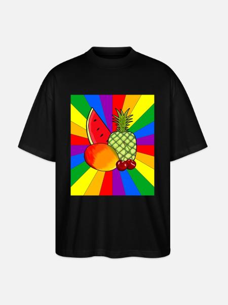 Rainbow Summer Fruits Fruit Vegetarian - Stanley/Stella Oversized Unisex Organic T-shirt Blaster 2.0 - black