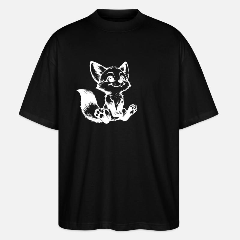Curious Fox Drawing Seated Fox - Stanley/Stella Oversized Unisex Organic T-shirt Blaster 2.0 - black