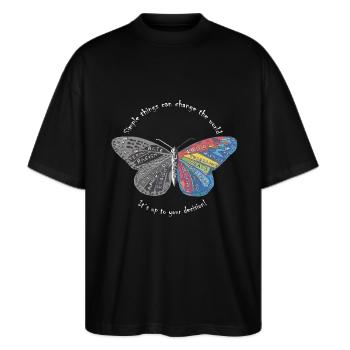 butterfly effect white - Stanley/Stella Oversized Unisex Bio T-Shirt Blaster 2.0 - Schwarz - Vorne - Alina (178cm) & Michal (187cm)