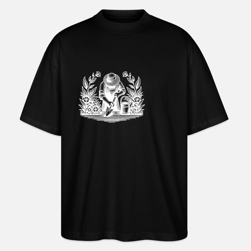 Hobbygärtner beim gärtnern im Blumenbeet - Stanley/Stella Oversized Unisex Bio T-Shirt Blaster 2.0 - Schwarz