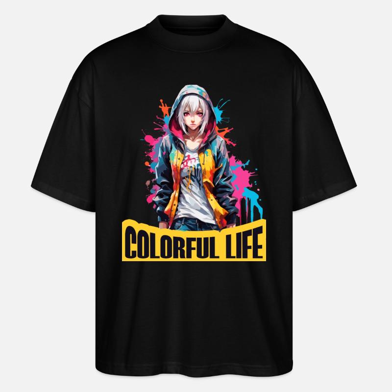 Anime Mädchen mit Farbflecken - Stanley/Stella Oversized Unisex Bio T-Shirt Blaster 2.0 - Schwarz