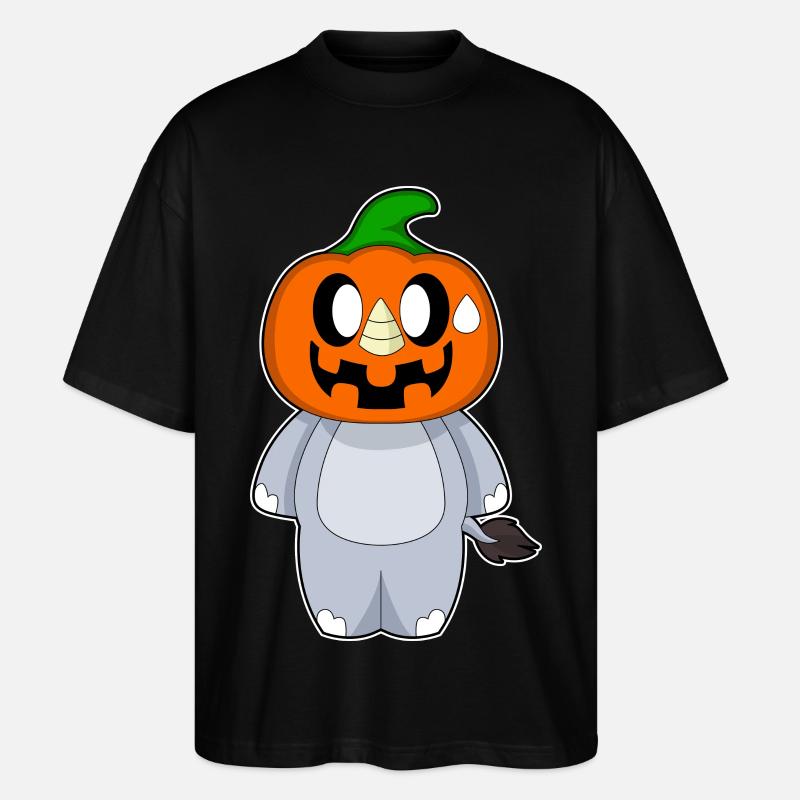 Hippopotame Halloween citrouille - T-shirt bio Blaster 2.0 coupe oversize Stanley/Stella Unisexe - noir