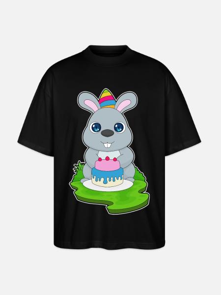 Bunny Birthday Cake - Stanley/Stella Oversized Unisex Organic T-shirt Blaster 2.0 - black