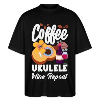 Lustiges Ukulele Designs Und Sprüche - Stanley/Stella Oversized Unisex Bio T-Shirt Blaster 2.0 - Schwarz - Vorne - Alina (178cm) & Michal (187cm)