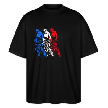 Frankreich - Stanley/Stella Oversized Unisex Bio T-Shirt Blaster 2.0 - Schwarz - Vorne - Alina (178cm) & Michal (187cm)