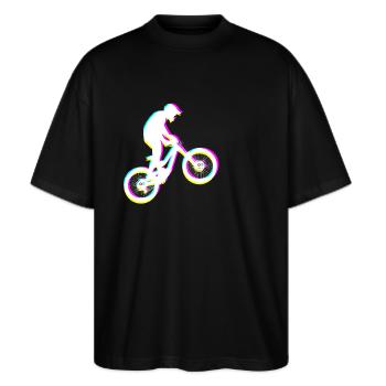 Mountain biking Mountain biking Mountain bikers - Stanley/Stella Oversized Unisex Organic T-shirt Blaster 2.0 - black - Front - Alina (178cm) & Michal (187cm)