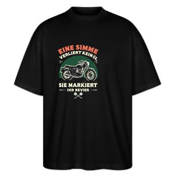 Simson DDR Moped Simson fan s51 ddr - Stanley/Stella Oversized Unisex Bio T-Shirt Blaster 2.0 - Schwarz - Vorne - Alina (178cm) & Michal (187cm)