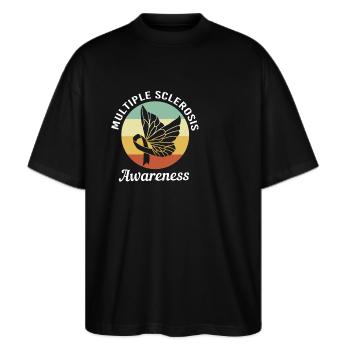 Multiple Sklerose MS - Stanley/Stella Oversized Unisex Bio T-Shirt Blaster 2.0 - Schwarz - Vorne - Alina (178cm) & Michal (187cm)
