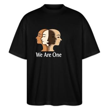 We Are One Vielfalt Gleichberechtigung Toleranz - Stanley/Stella Oversized Unisex Bio T-Shirt Blaster 2.0 - Schwarz - Vorne - Alina (178cm) & Michal (187cm)