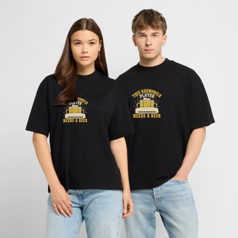 Funny Harmonica Player Needs A Beer Harmonica Stanley/Stella Oversized Unisex Organic T-shirt Blaster 2.0