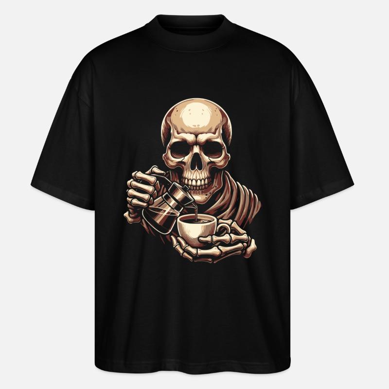 Crâne avec tasse à café - T-shirt bio Blaster 2.0 coupe oversize Stanley/Stella Unisexe - noir