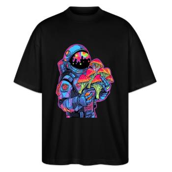 Techno Party Champignon Art Astronaute EDM Rave - T-shirt bio Blaster 2.0 coupe oversize Stanley/Stella Unisexe - noir - Devant - Alina (178cm) & Michal (187cm)