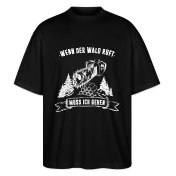 WENN DER WALD RUFT - Holz - Stanley/Stella Oversized Unisex Bio T-Shirt Blaster 2.0 - Schwarz - Vorne - Alina (178cm) & Michal (187cm)
