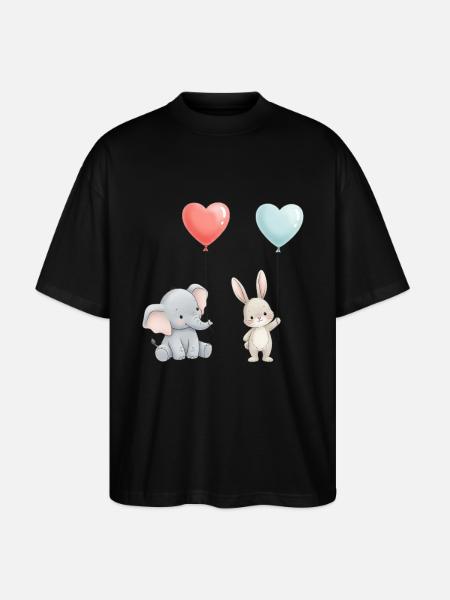 Elefant Kanin Kærlighed Ballon Hjerte Sød - Stanley/Stella Oversize Unisex Øko T-shirt Blaster 2.0 - sort