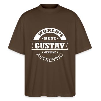 Gustav gustav - Stanley/Stella Oversized Unisex Bio T-Shirt Blaster 2.0 - Dunkelbraun - Vorne - Alina (178cm) & Michal (187cm)