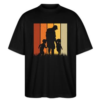 Vater und Tochter Vater und Sohn - Stanley/Stella Oversized Unisex Bio T-Shirt Blaster 2.0 - Schwarz - Vorne - Alina (178cm) & Michal (187cm)