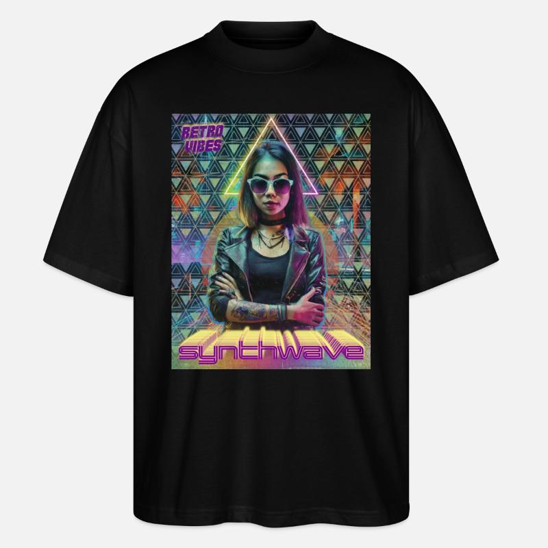 Vibrations Néon Synthwave - T-shirt bio Blaster 2.0 coupe oversize Stanley/Stella Unisexe - noir