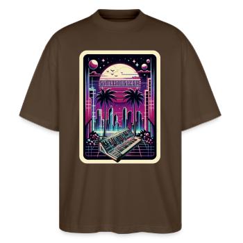 Synthétiseur Neon Skyline - T-shirt bio Blaster 2.0 coupe oversize Stanley/Stella Unisexe - marron foncé - Devant - Alina (178cm) & Michal (187cm)