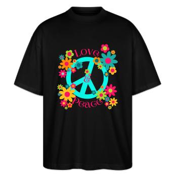 LOVE & PEACE - Stanley/Stella Oversized Unisex Bio T-Shirt Blaster 2.0 - Schwarz - Vorne - Alina (178cm) & Michal (187cm)