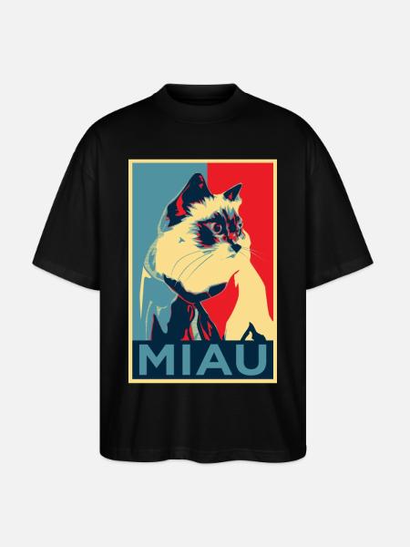 babybell Katze - Miau - Obama-Style - Stanley/Stella Oversized Unisex Bio T-Shirt Blaster 2.0 - Schwarz