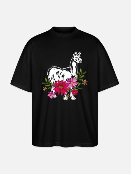 Llama With Flowers - Stanley/Stella Oversized Unisex Organic T-shirt Blaster 2.0 - black