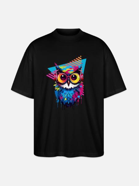 Owl with headphones 80s style - Stanley/Stella Oversized Unisex Organic T-shirt Blaster 2.0 - black