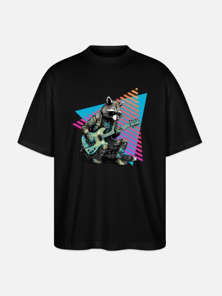 Raccoon with guitar 80s style - Stanley/Stella Oversized Unisex Organic T-shirt Blaster 2.0 - black
