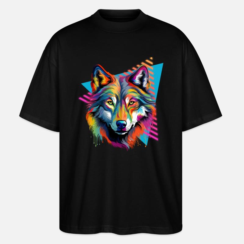 Bunter Wolf Farbspritzer Farbkleckse - Stanley/Stella Oversized Unisex Bio T-Shirt Blaster 2.0 - Schwarz