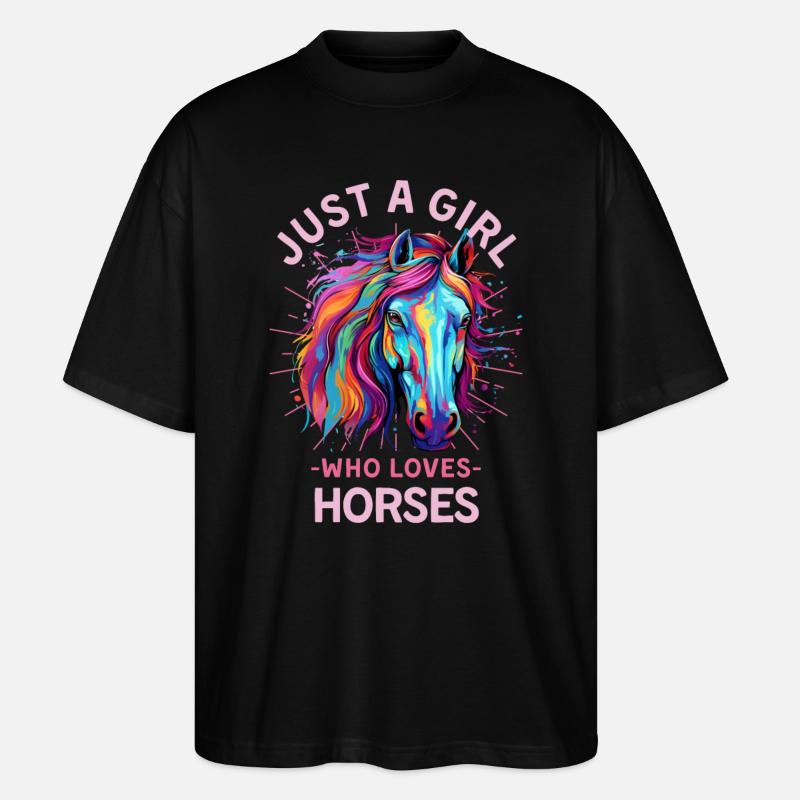 Buntes Pferd Mädchen Frauen - Stanley/Stella Oversized Unisex Bio T-Shirt Blaster 2.0 - Schwarz